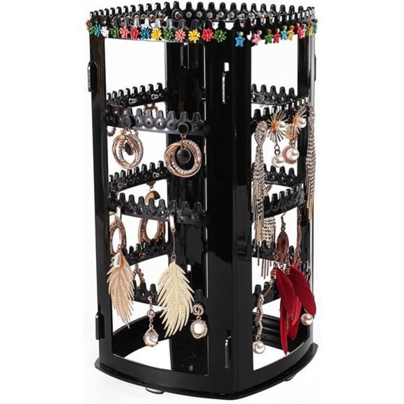 360 Rotating Earring Holder and Jewelry Organizer, 4 Tiers Jewelry Rack Display - Picture 2 of 6